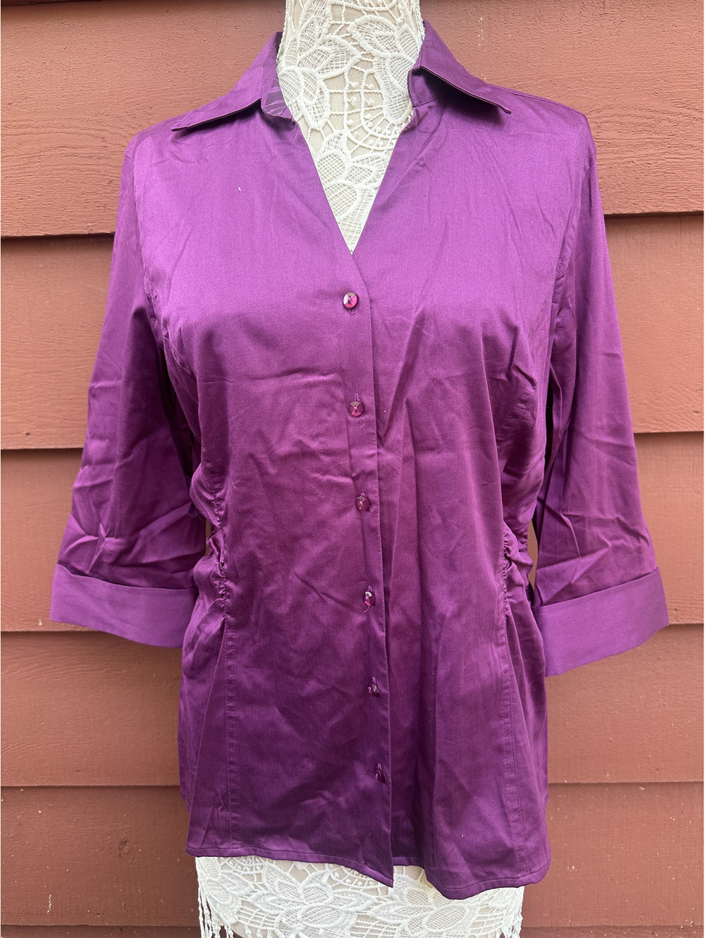 Studio‎ 1940 Purple 3/4 Sleeve Button Up Blouse